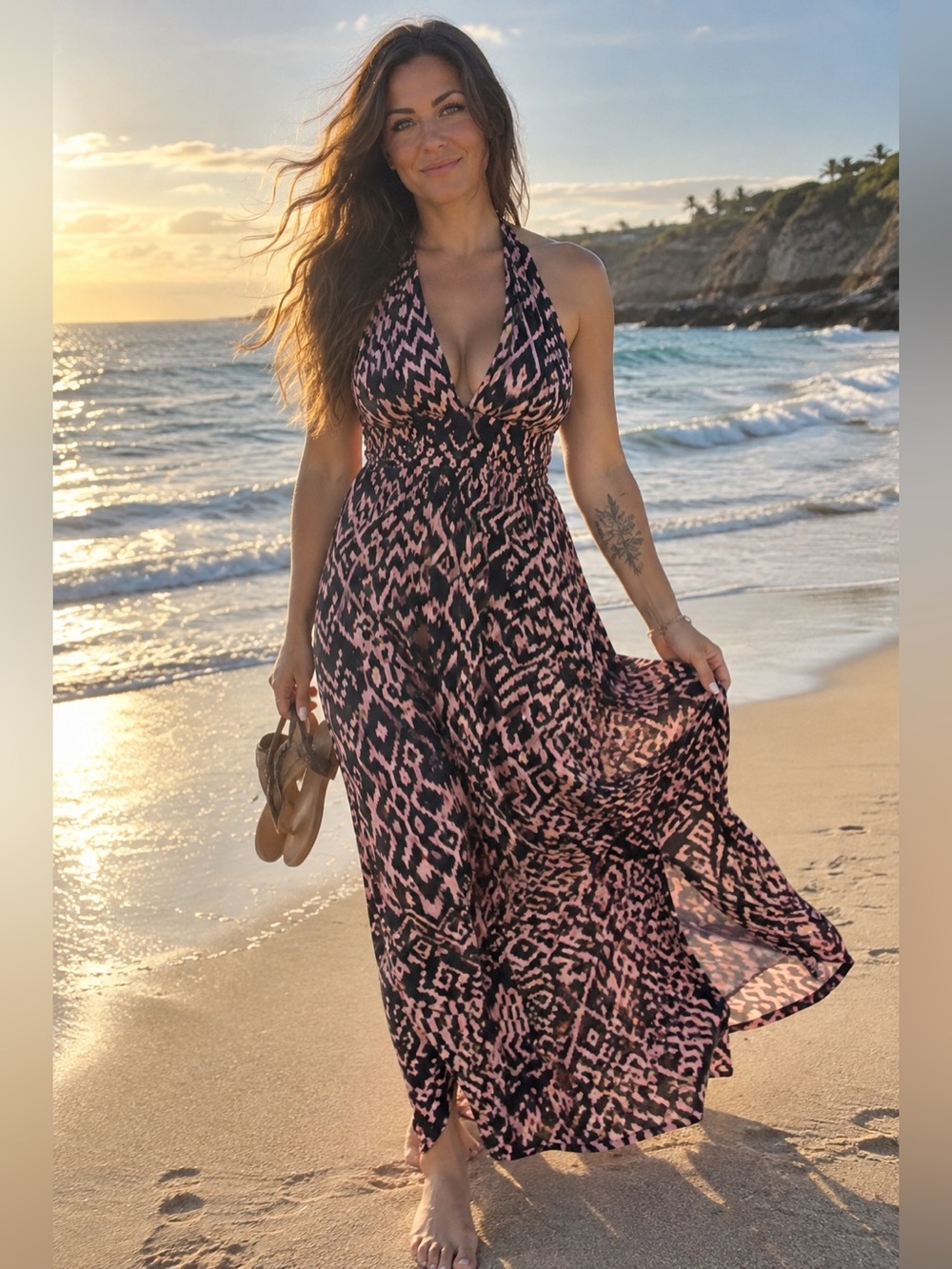 ✨Vintage✨ | Studio by YDE | Medium | Pink & Black | Aztec Print Halter Maxi